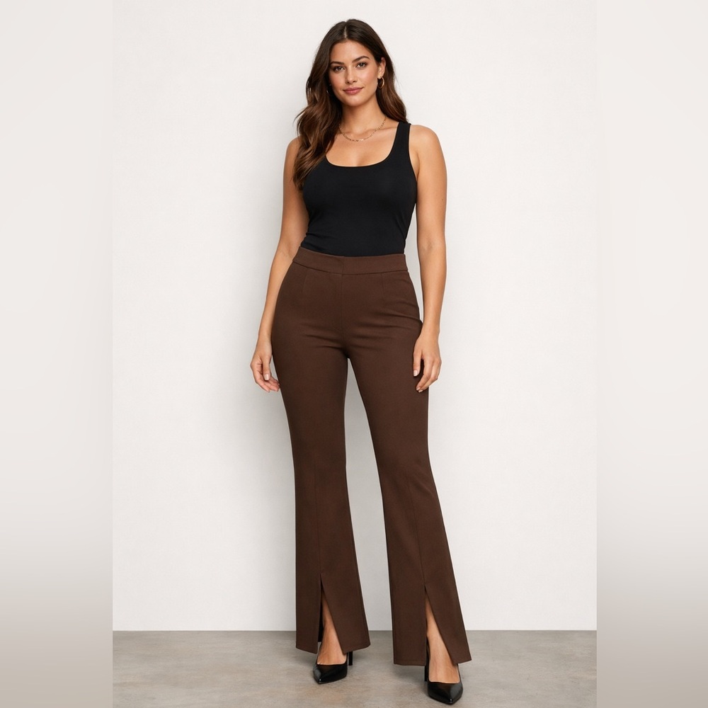 Zara High Rise Split Hem Flare Tall Pants size xl in Brown